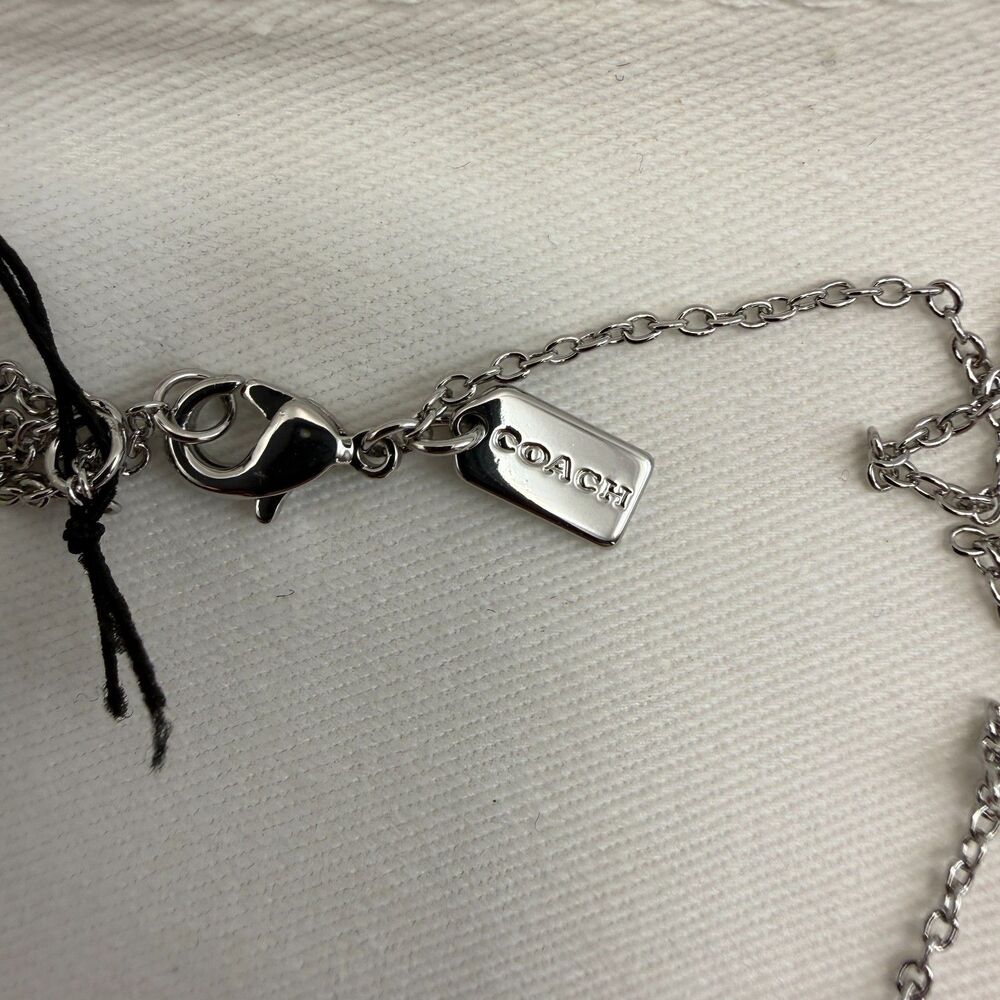 New Coach Heart Pendant Necklace Silver Chain 17" C Monogram with Dust Bag - Picture 5 of 13